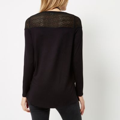 Black lace and mesh panel top